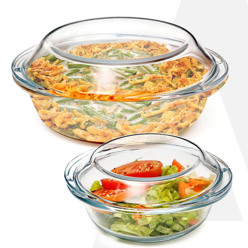 Elite Glass Casseroles With Lid - Set of 2 - 700, 1500 ml